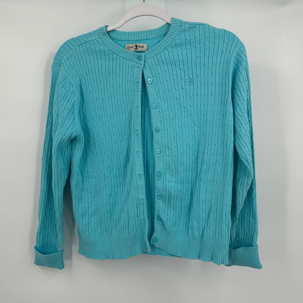 Womens Vintage Preppy Cable Knit Cardigan Size MP Old Money Coastal Nautical